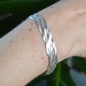 Six-strand braided sterling silver chain bracelet, 6.75"